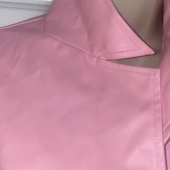 Sexy Faux Leather Baby Pink Single Button Crop Jacket - Picture 6 of 6